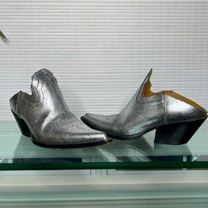 Margiela silver leather cutoff slide western booties sz 41